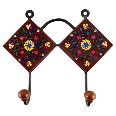 Dark Brown With Yellow Wheel Flower Ceramic Tile Hook